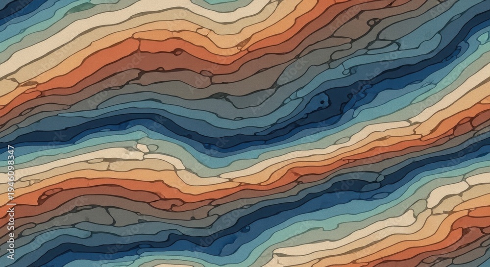 Fototapeta premium Abstract Wavy Lines Pattern in Earthy Blues and Oranges