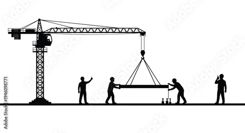 Set of 5 construction workers with crane vector icons