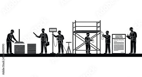 Set of 6 construction worker silhouettes vector