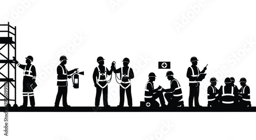Set of 9 construction worker silhouettes vector
