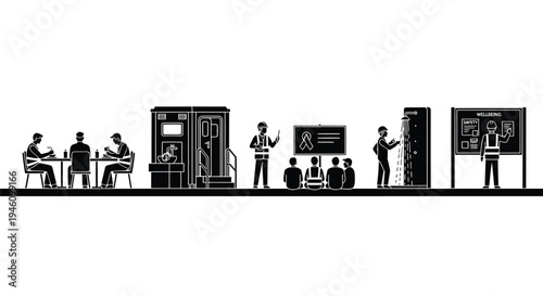Set of 8 office people working vector icons