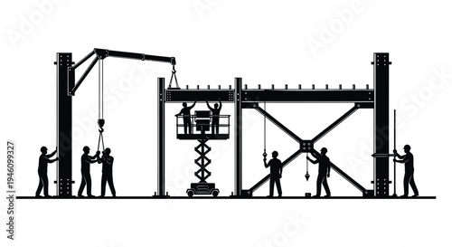 Set of construction workers building bridge vector