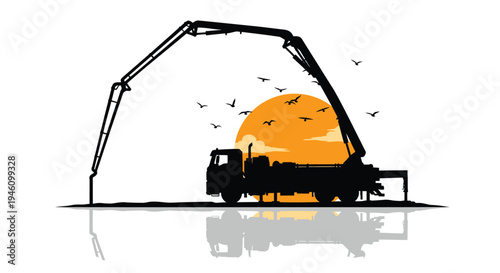 Vector illustration of a cement mixer truck with boom