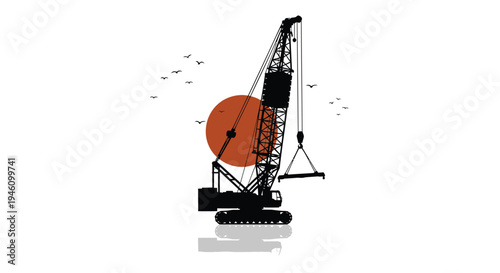 Vector illustration of a black construction crane