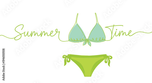 Vector illustration of green bikini with 'Summer Time' text