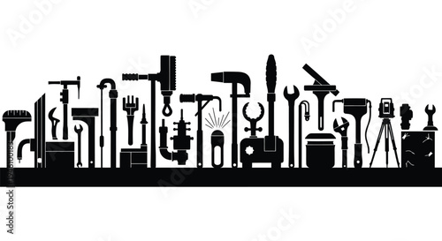 Set of 25 black industrial tools vector icons