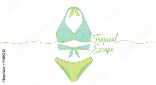 Vector bikini icon with Tropical Escape text