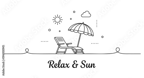 Vector illustration of beach chair, umbrella, and sun