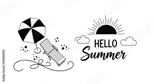 Set of 2 summer icons vector, hello summer illustration