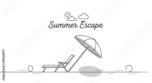 Vector illustration of a beach chair and umbrella, summer escape theme