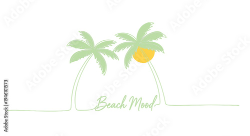 Vector illustration of 2 palm trees and sun, Beach Mood