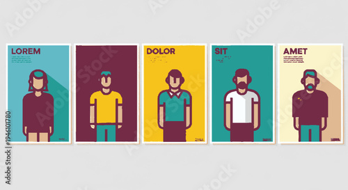 Diverse group of people illustrations in various colorful backgrounds and poses