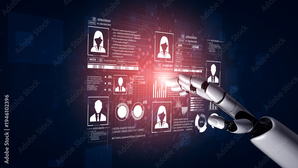 Obraz premium AI safeguards digital identity with smart authentication, secure login systems, and virtual assistants ensuring data privacy and user protection. Vouch
