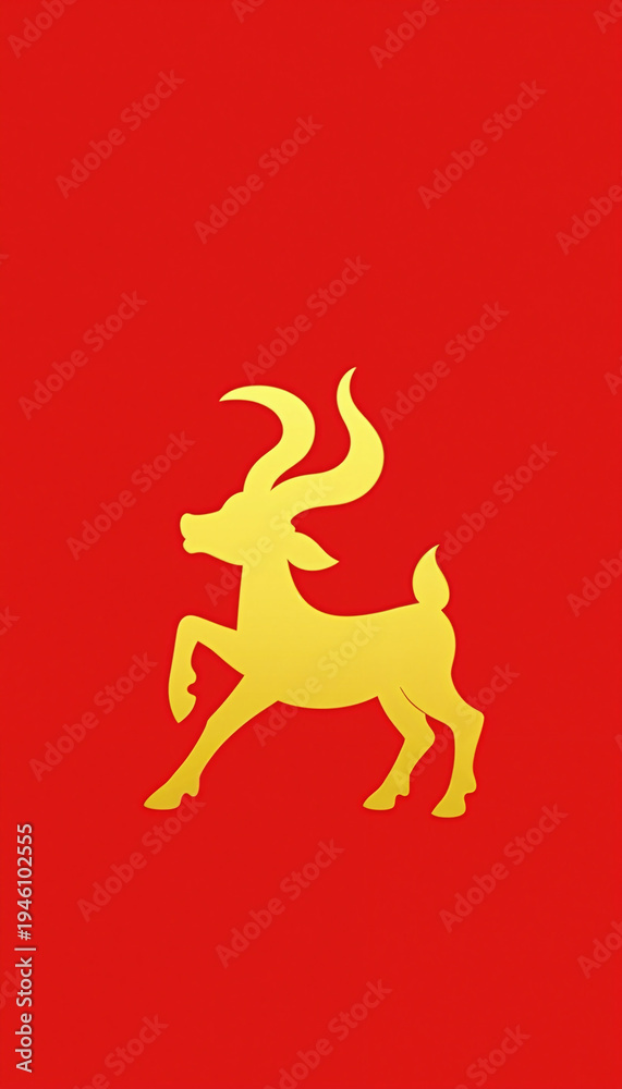 Fototapeta premium Chinese New Year symbol representing the year of the fire goat on a vibrant red background. Year of the fire goat emphasizes tradition and culture, depicting the significance of this festive period.