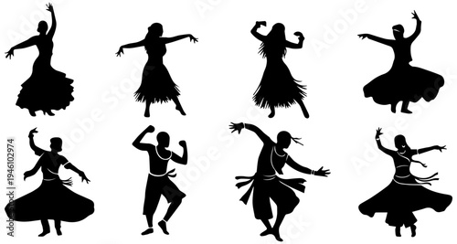 Dynamic dance silhouettes in elegant poses for artistic expression