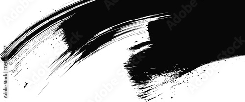 White Background with Bold Black Ink Splatter and Brush Strokes abstract blob