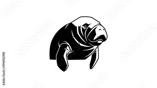 Bold manatee silhouette art: minimalist black and white sea creature design