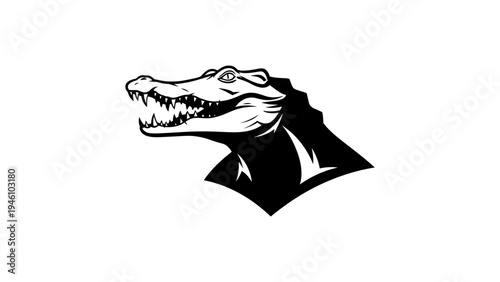 Black and white crocodile head with sharp teeth silhouette
