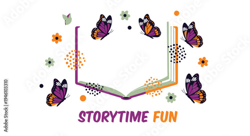 Set of colorful storybook butterflies and flowers vector