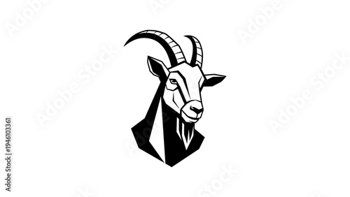 Geometric goat design with bold contrast and angular features