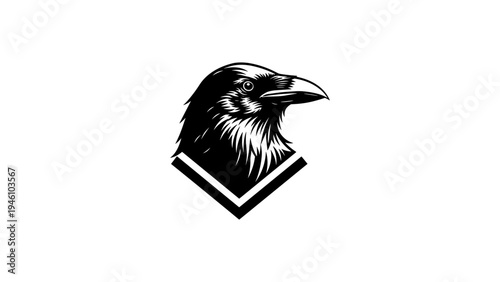 Intricate raven head design with tribal effects on white background