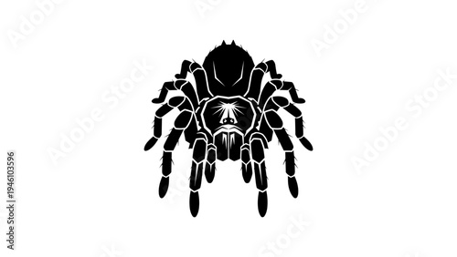 Black silhouette of a tarantula spider on a white background