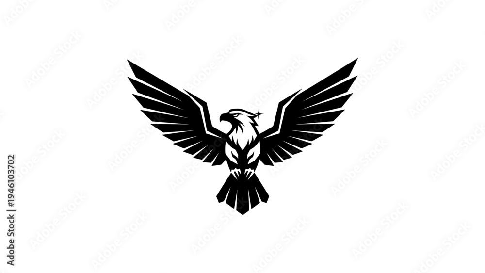 Fototapeta premium Majestic eagle silhouette with spread wings on white background