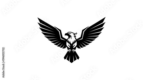 Majestic eagle silhouette with spread wings on white background