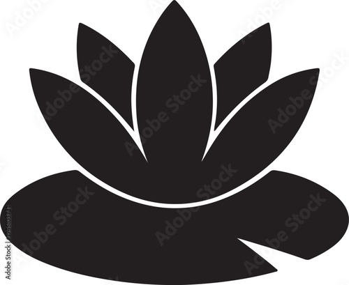 Lotus flower on lily pad silhouette icon for aquatic plant and garden pond illustrations