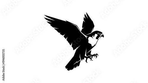 Dramatic black silhouette of falcon in flight with spread wings