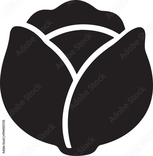 Round cabbage silhouette icon for healthy vegetable and farm produce market designs