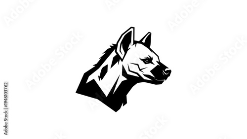 Bold geometric hyena head design in black and white