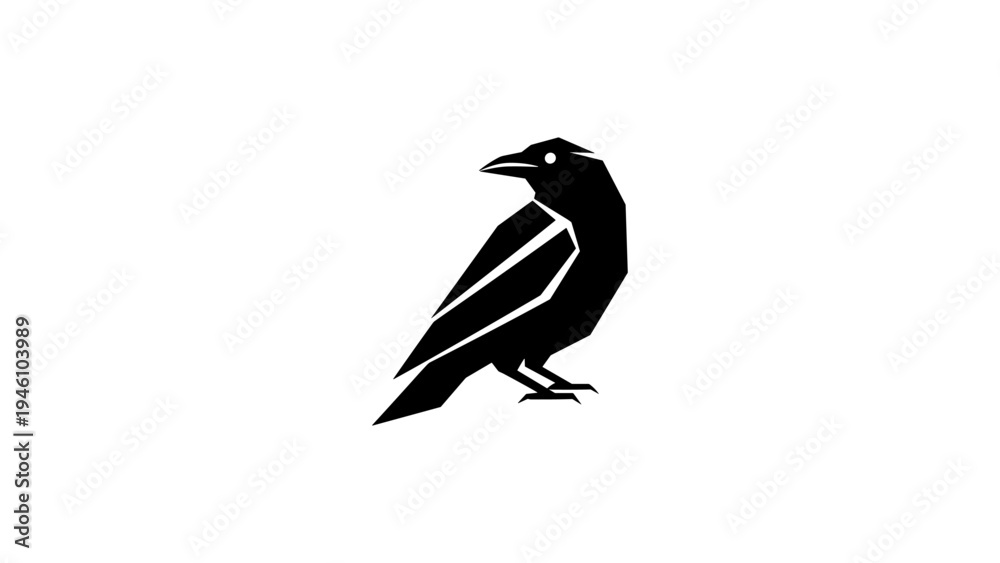 Obraz premium Minimalist black silhouette of a raven on white background
