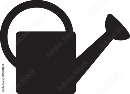 Black watering can icon silhouette for plant care, gardening hobby, and home horticulture design elements