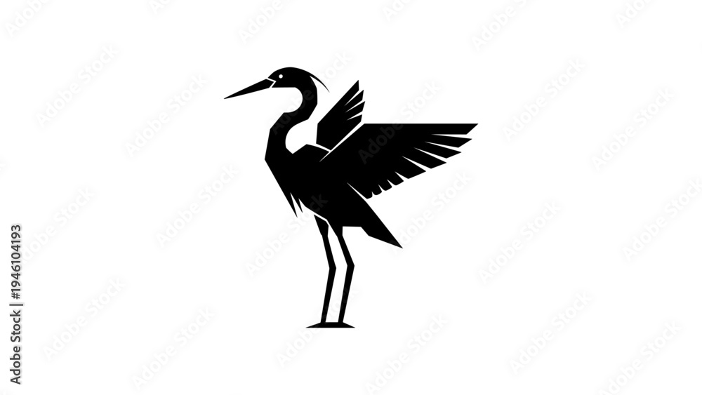 Obraz premium Silhouette of a stylized crane with open wings in minimalist design