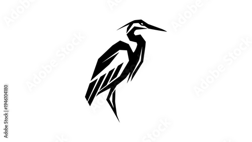 Geometric heron silhouette art: modern minimalist bird design