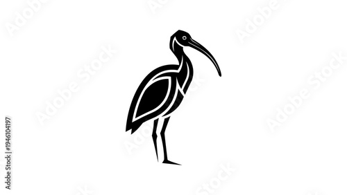 Minimalist bird silhouette with long beak and distinct patterns