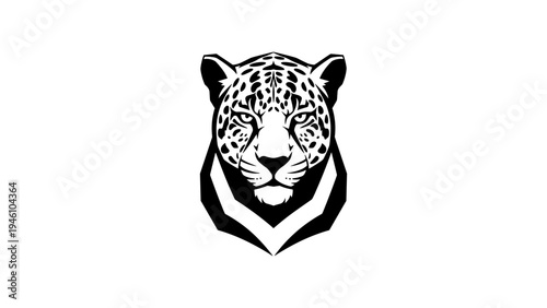 Bold black and white leopard head in geometric silhouette art style