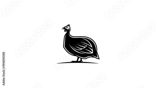 Black and white silhouette of guinea fowl on white background