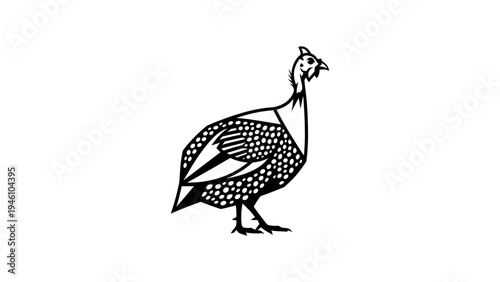 Geometric guinea fowl silhouette in black and white art design