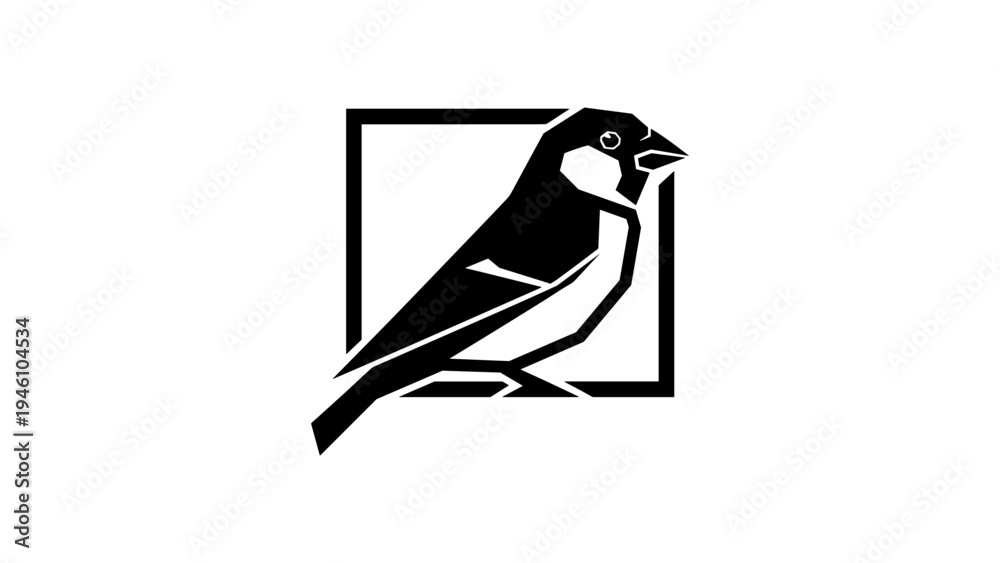 Obraz premium Geometric bird design in monochrome square frame