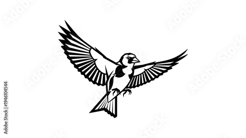 Black and white bird silhouette with outstretched wings in flight