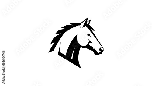 Bold black and white silhouette of horse head design on white background