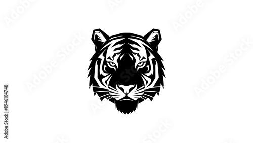 Fierce tiger head silhouette in bold black and white graphic art design