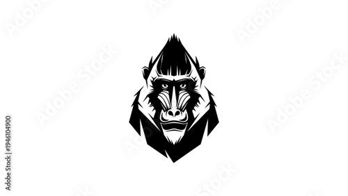 Bold mandrill head design featuring clean black and white symmetry