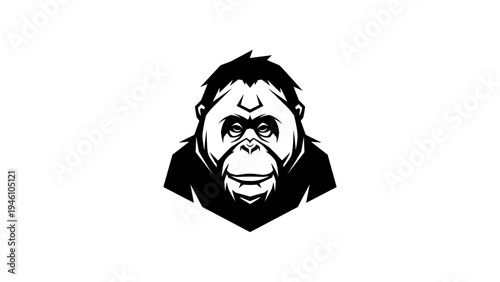 Bold monkey head silhouette with geometric style on white background