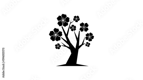 Silhouette floral tree design featuring stylized blossoms