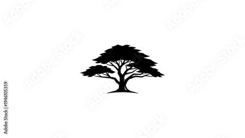 Minimalist silhouette of a lone tree on white background