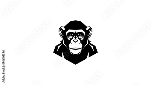 Stylized monkey face in bold monochrome design with strong geometric features