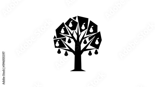 Silhouette tree with geometric pears: modern nature design